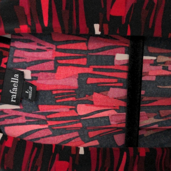Rafaella Size L Red Black and White Polyester Spandex Tunic Top with Cowl Neck - Picture 4 of 5